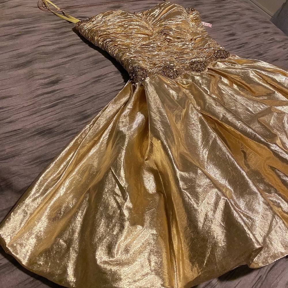 SOLD - Short Gold Prom Mini Dress